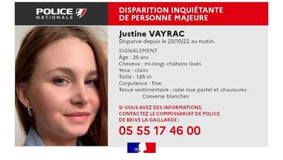 Disparition de Justine Vayrac: le suspect mis en examen pour meurtre, séquestration et viol