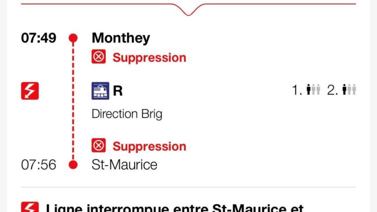 Valais: Plus aucun train ne circule entre St-Maurice et Monthey