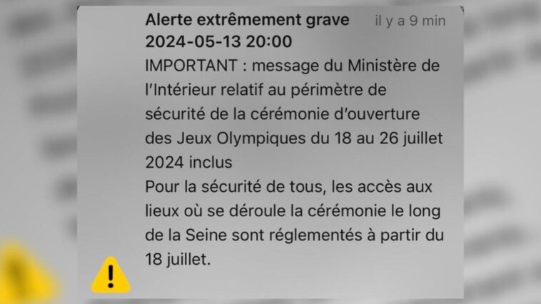 la préfecture de police envoie un message relatif à la sécurité pendant les Jeux sur les téléphones portables via le dispositif FR-Alert